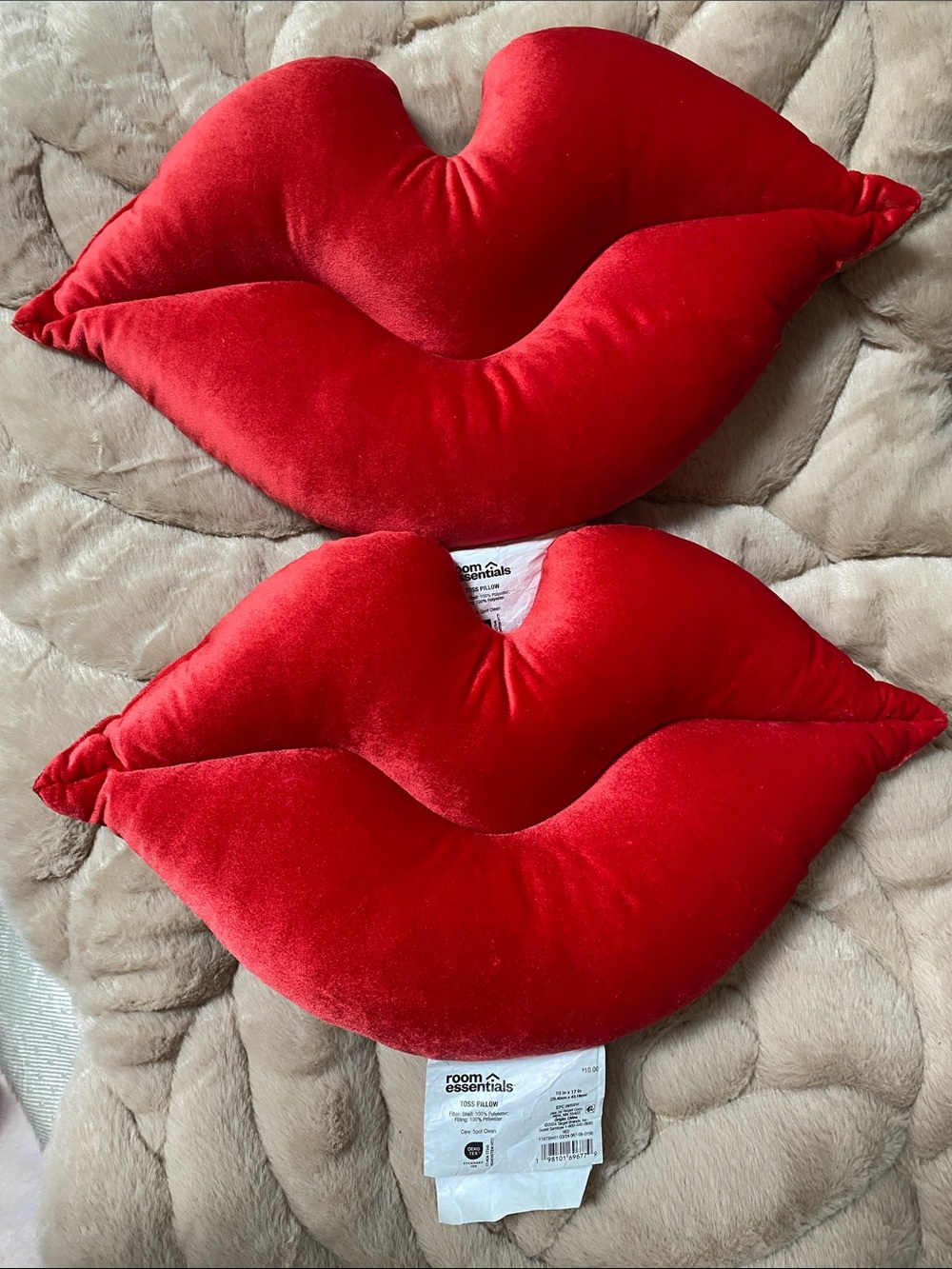 Room Essentials Red Lip-Shaped Accent Pillow Pair - each 10”x17”